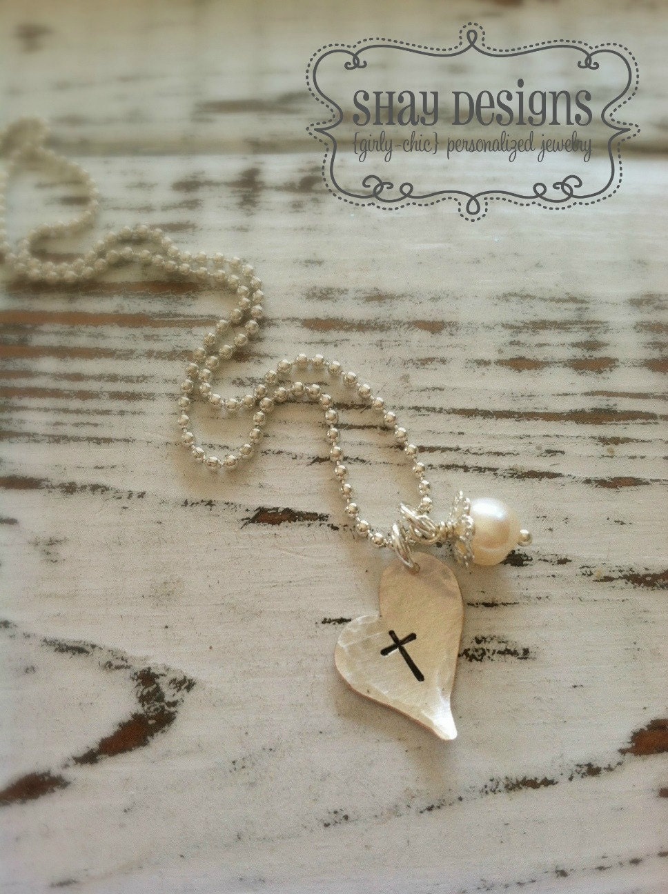 Tiny stamped silver filled heart pendant with cross