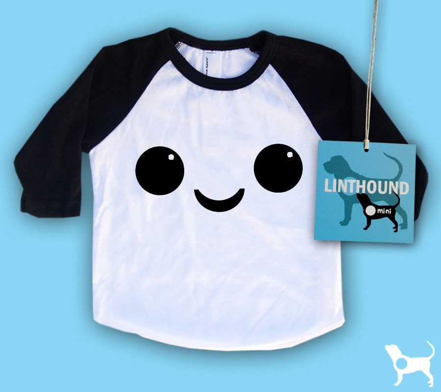 Happy Face Baby Poly/Cotton Baseball T-Shirt by American Apparel (Size 6-12 mo, 12-18 mo, 18-24 mo) Choose Your Shirt and Ink Colors