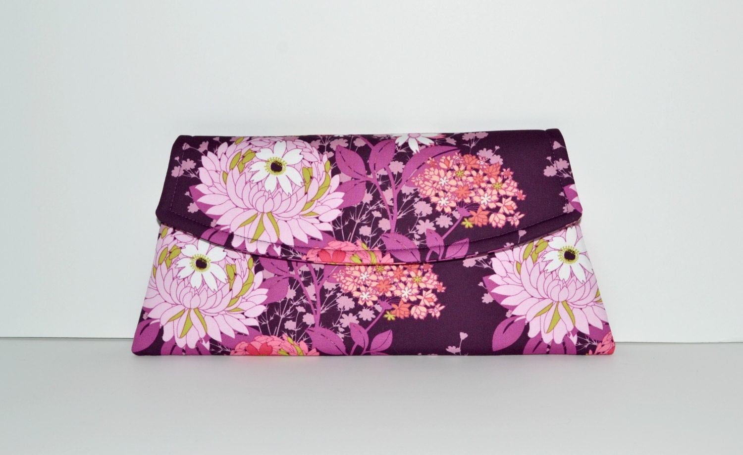 Floral Clutch in Plum, Purple, Pink and Coral - Eggplant Clutch - Purple Floral Clutch