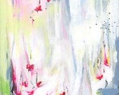 Pink White Blue Original Abstract Painting 8X10 acrylic on canvas mint pastels floral for her baby shower nursery decor