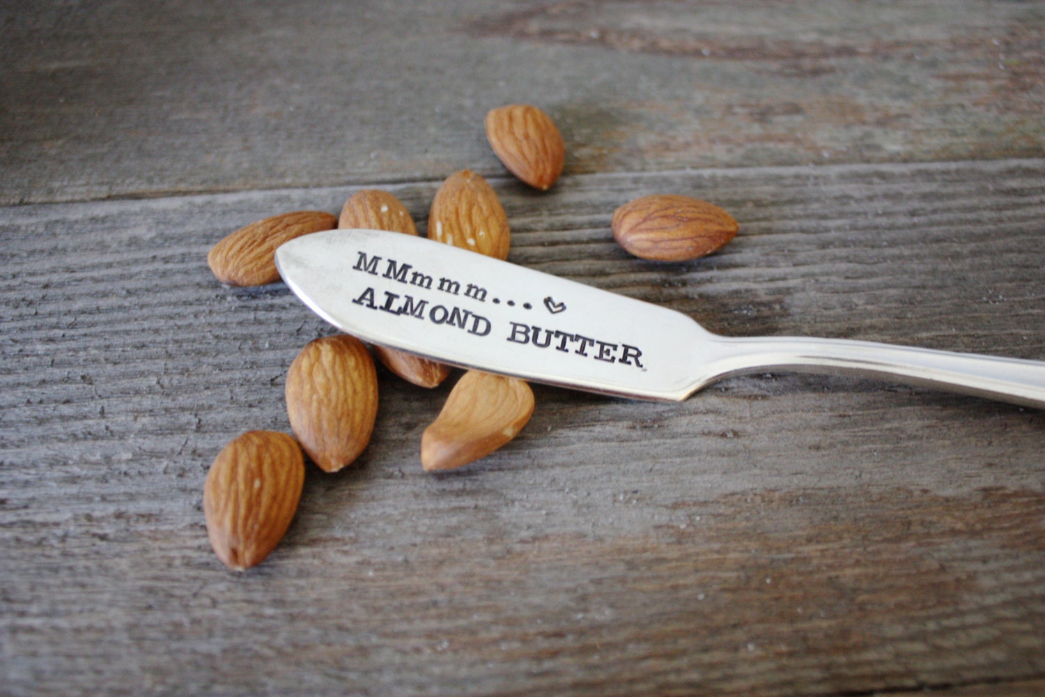 MMmmm...Almond Butter - Hand Stamped Spreader - Healthy Living -  Every Day Vintage - Birthday, Christmas, Under 25, Gifts