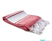 Latife Peshtemal, Red, Extra Thin Turkish Beach Towel, Fouta