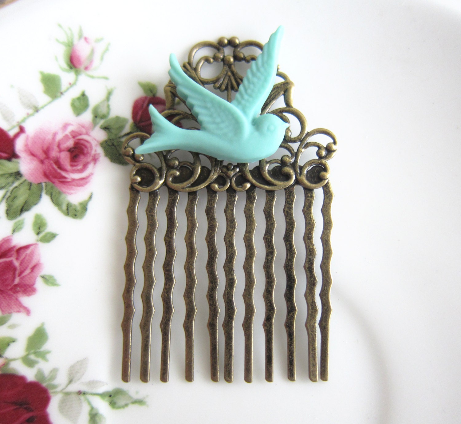 Shabby Chic Hair Comb Blue Bird Hair Comb Turquoise Wedding Hair Piece Head Piece Tiffany Blue Bridesmaid Hair Comb Bridal Hair Comb