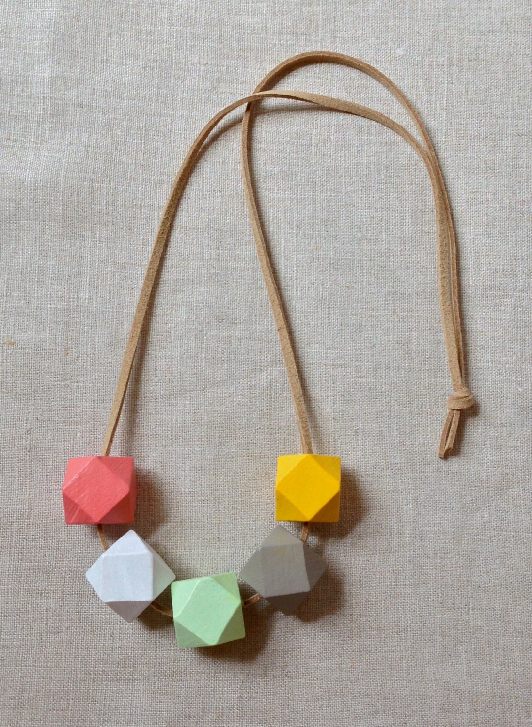 Modern Geometric  Faceted Wood Bead Necklace