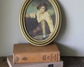 Gold Oval Frame Vintage Wood Framed Art Print Boy With Rabbit by Sir Henry Raeburn Gilded Baby Boys Room Nursery Decor