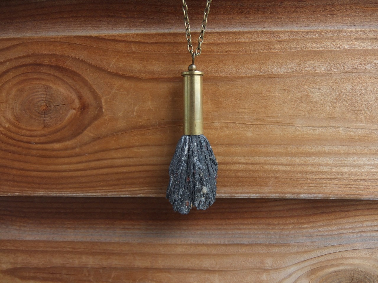 Black Kyanite Crystal Bullet Necklace