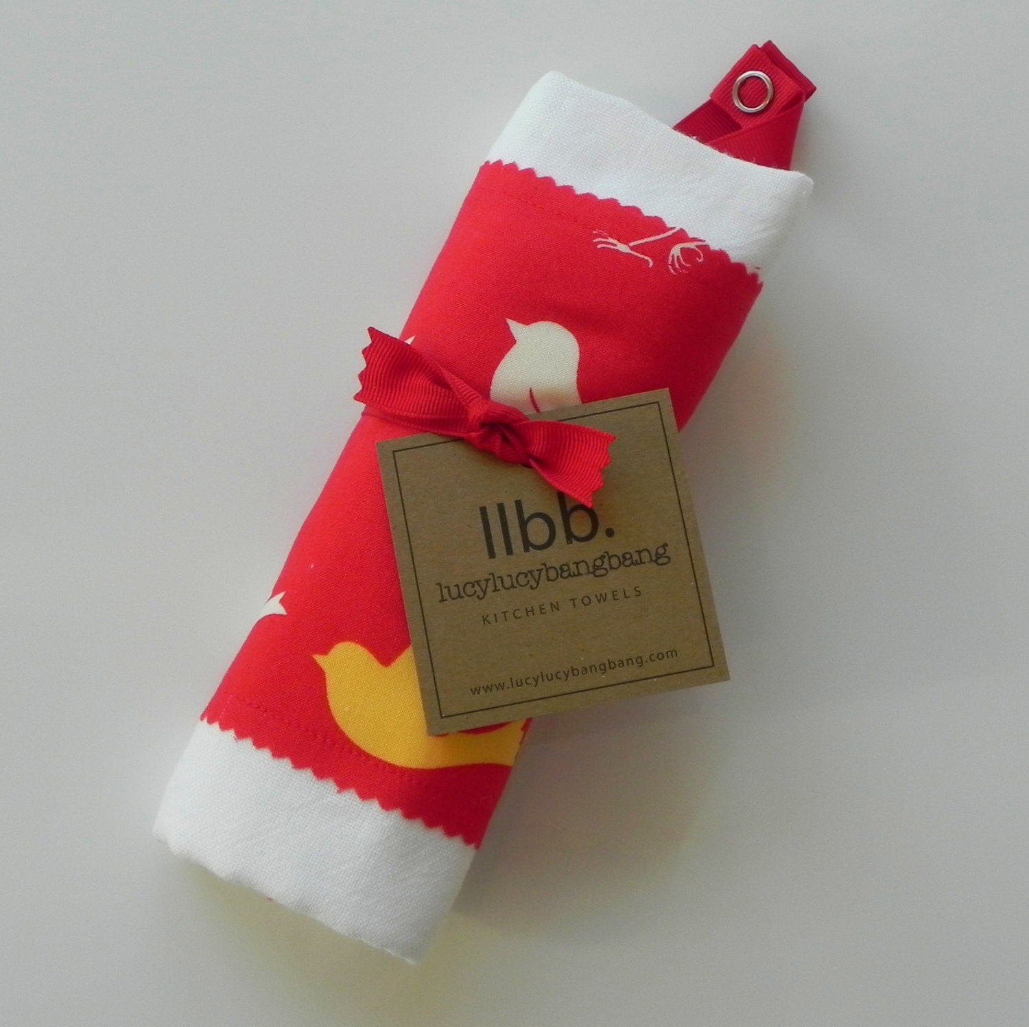 The Original Snap to Hang Flour Sack Kitchen Towel in Red Birds from Summer Collection