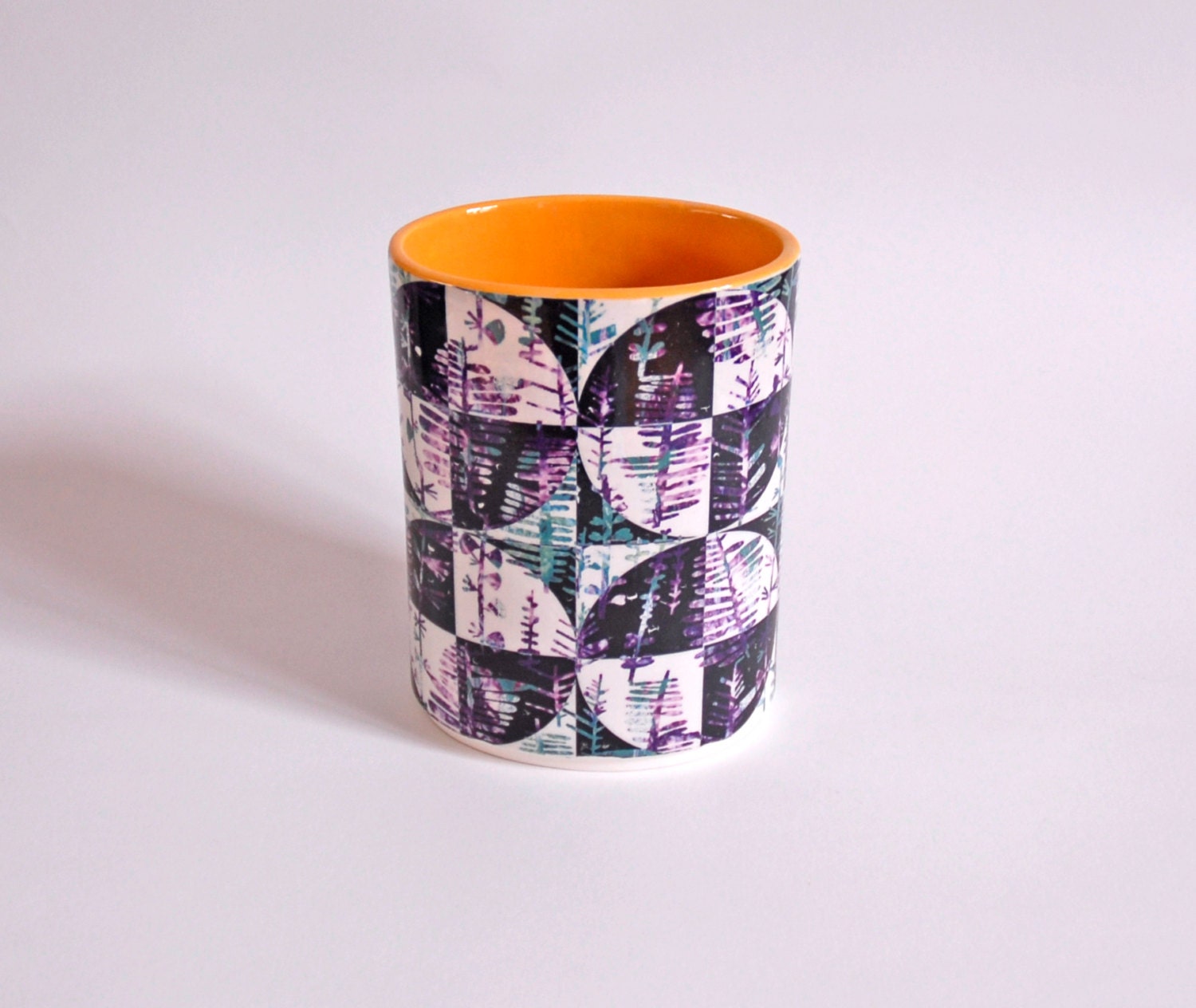 Mid Century Flower Pattern Design Vase  - hand made ceramic pottery
