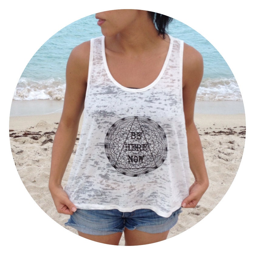 BE HERE NOW Burnout Crop Tank in Creme