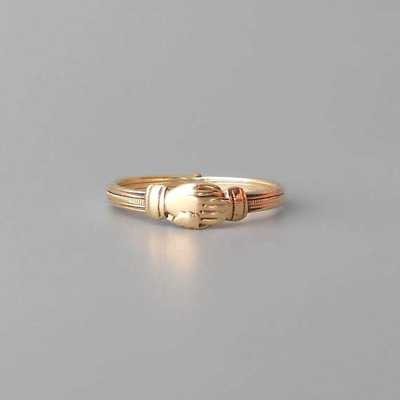 Antique Fede Gimmel Ring . Opening Triplet . Gold Hands Hearts .