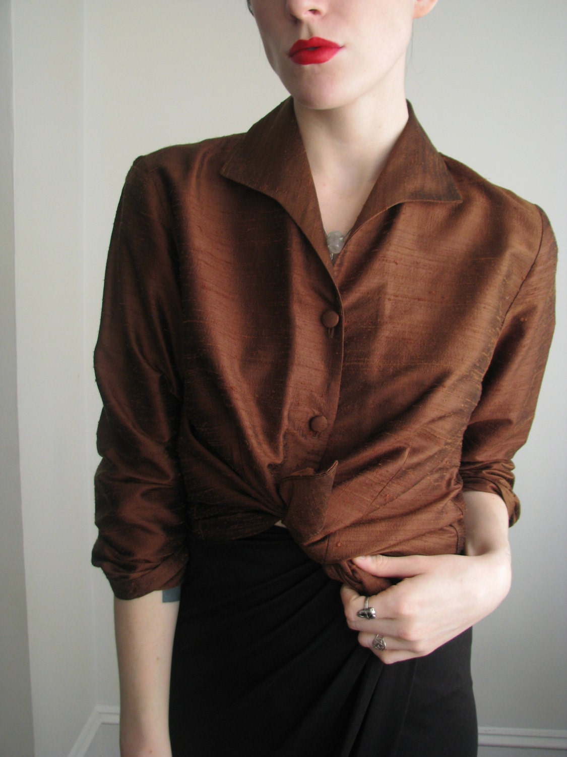 80s raw SILK button down blouse s/m