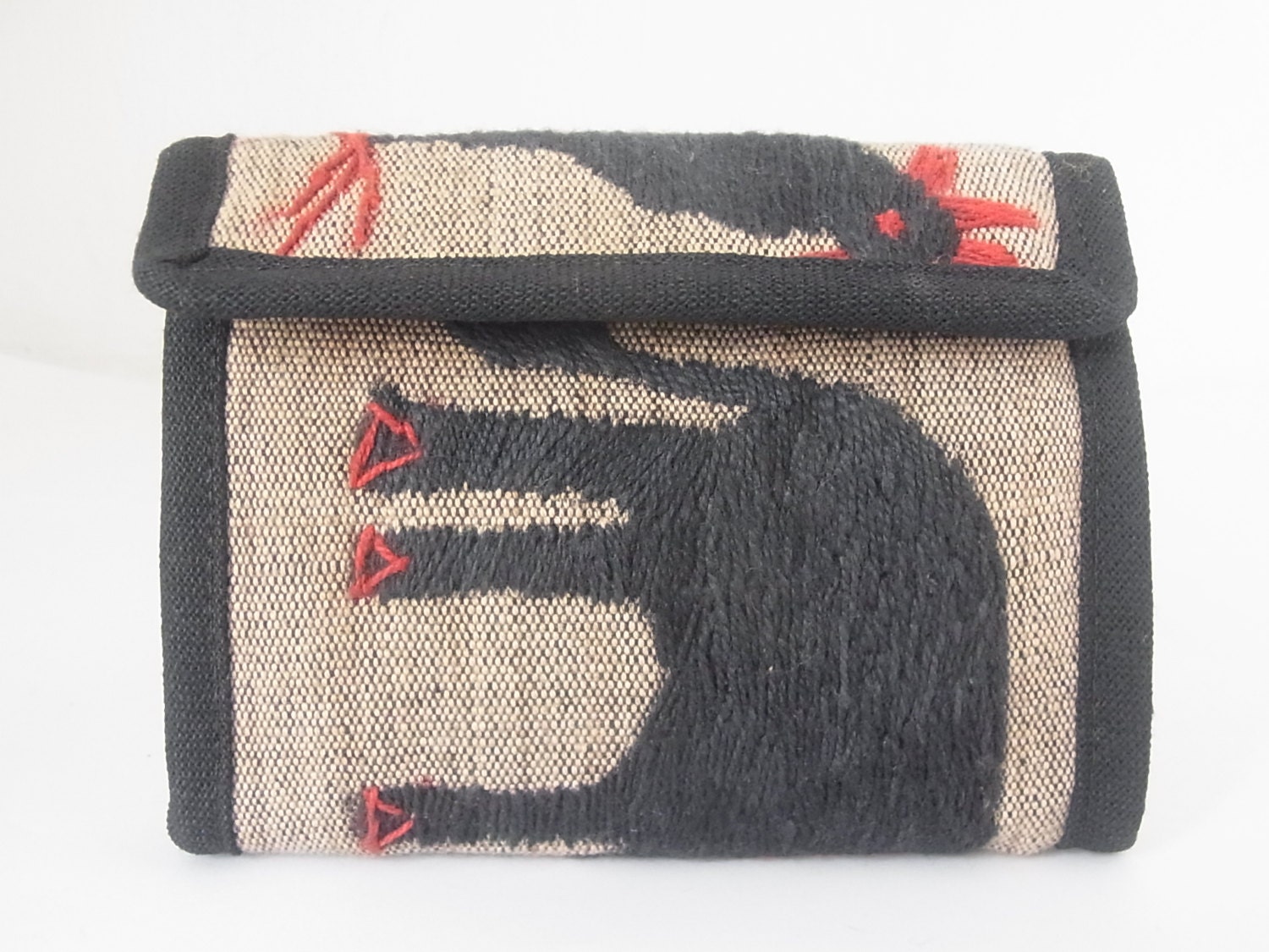 Animal Naka Tan Fabric Wallet Velcro Hill Tribe Vintage HMONG Handmade Thailand (BG853.619)