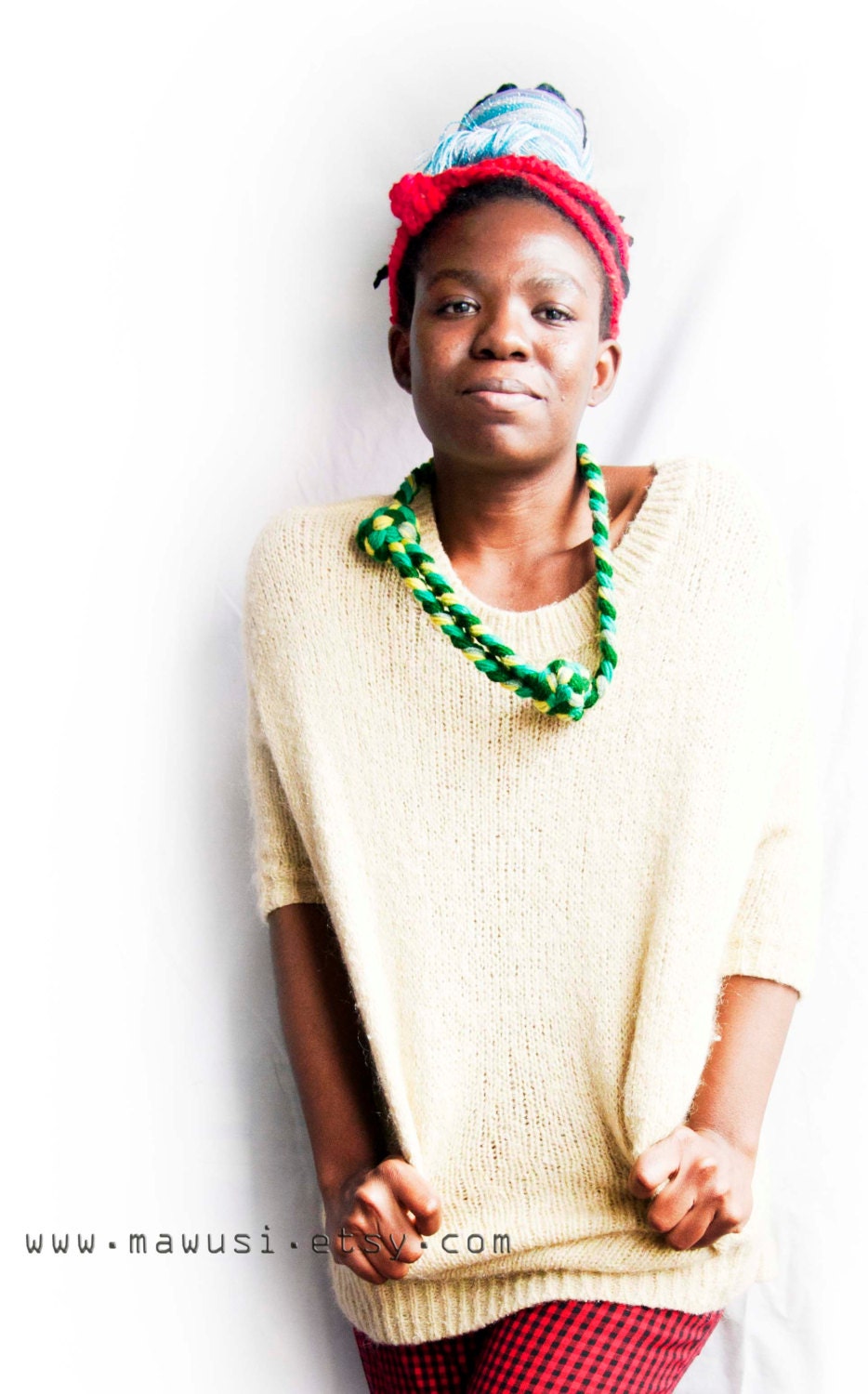 Emerald and Avocado Green Chunky Braid Yarn Headband, Necklace, Belt - Adjustable and Versatile
