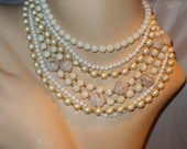 Magnificent Milk Glass & Pearl Necklace, 7 Strands of Gorgeous