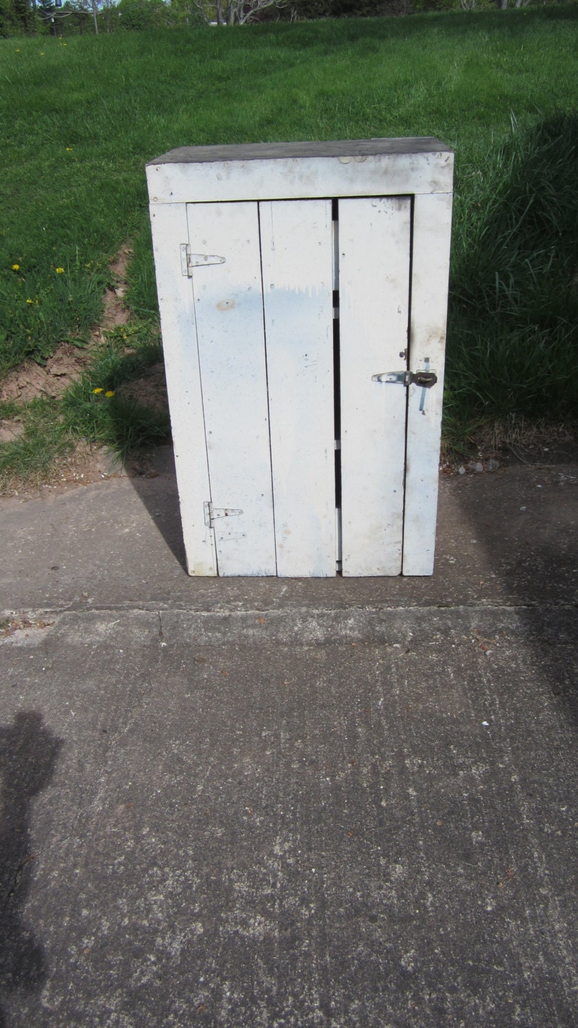 Antique Original Furniture  Cupboard 1800s Rustic Farmhouse Chippy White Painted Country Cabinet Old