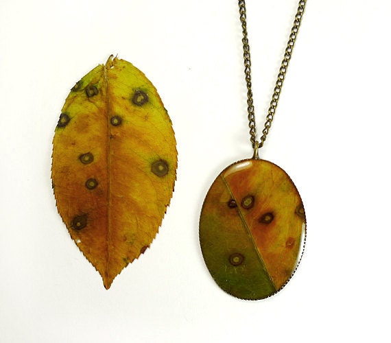 Real Leaf Necklace - bronze pendant, preserved leaf - handmade resin jewelry for nature lovers