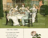THE TEA PARTY Kate Greenaway Vintage Printable Digital Storybook Page for Cardmaking Scrapbooking Mixed Media