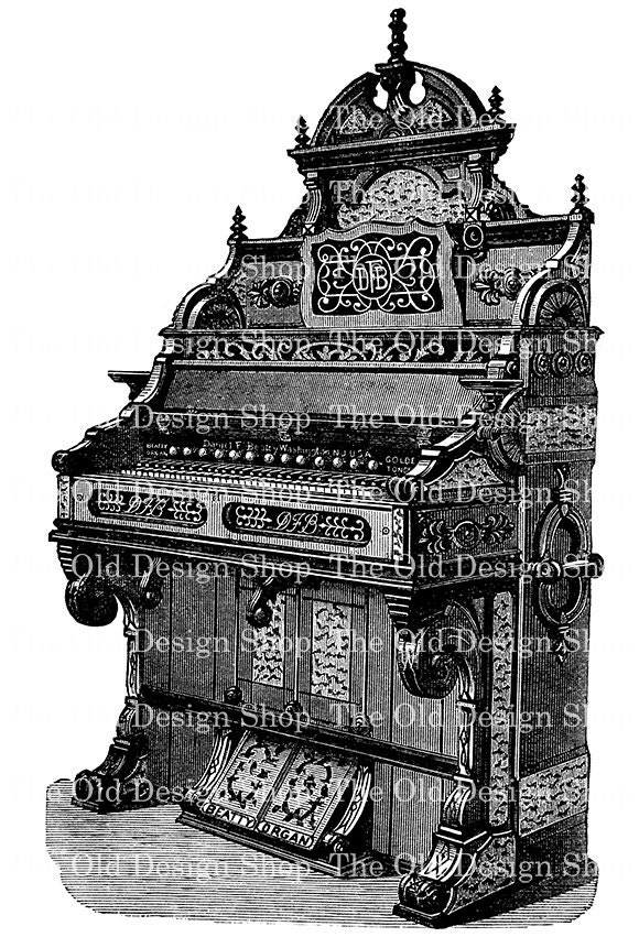 Vintage Organ Black and White Music Clip Art Printable Digital Scan Stock Image for Fabric Transfer Mixed Media Graphic Design Etc