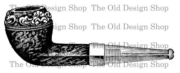 Vintage Smoking Pipe Black and White Printable Clip Art Digital Scan Stock Image for Fabric Transfers Mixed Media Graphic Design Etc