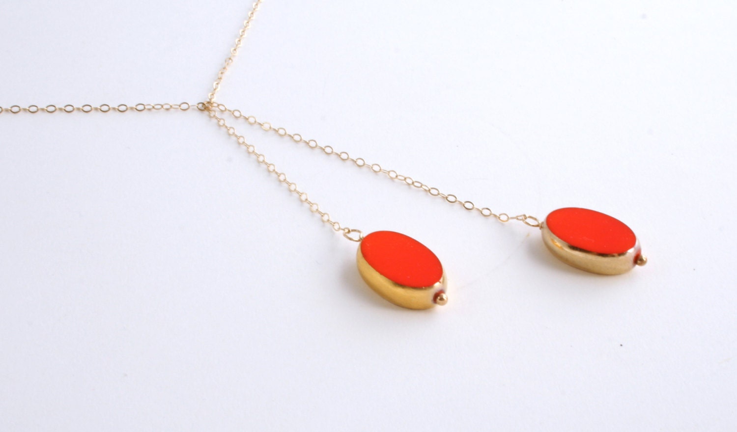 Lariat Necklace in retro Orange //  mid century jewelry // LilahV