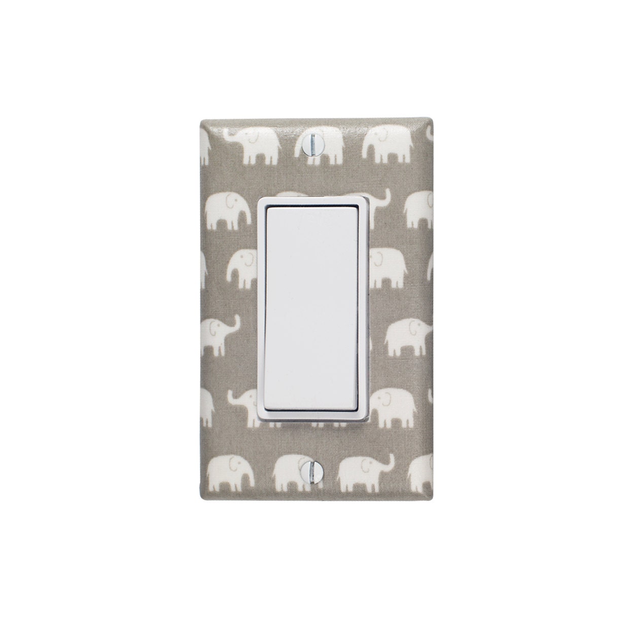 Gray Elephant Nursery Decor / Rocker Light Switch & Plate / Tiny Small Elephants