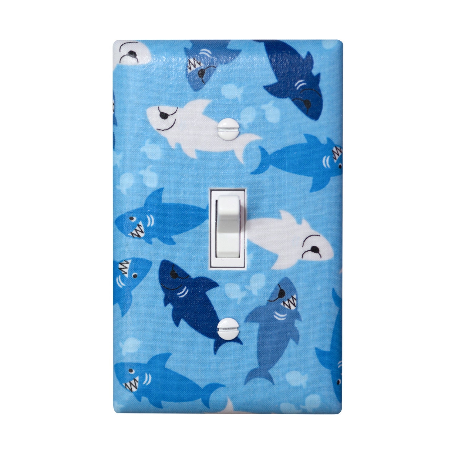 Shark Light Switch Plate Cover / Boys Nursery Bathroom Decor / Blue and White Nautical Under the Sea / Shiver Me Timbers