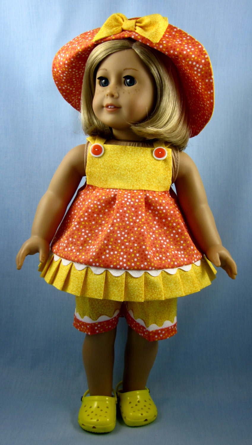 American Girl Doll Clothes  - Three Piece Summer Play Outfit - Orange and Yellow