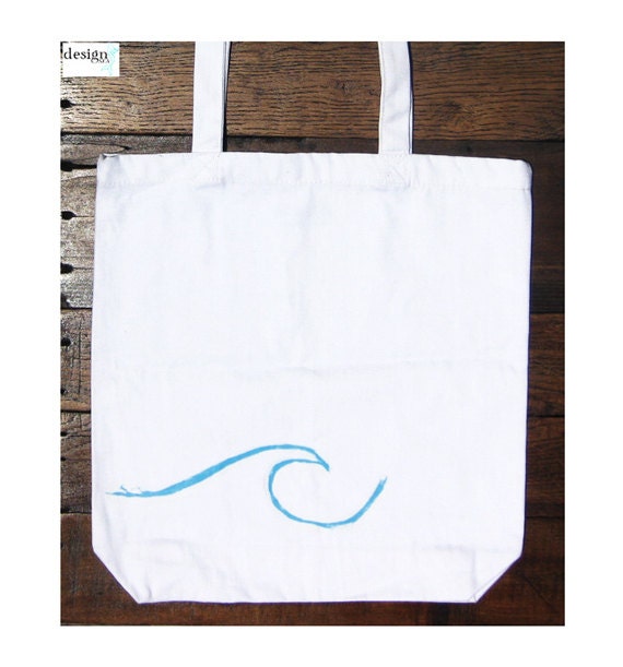 Tote Bag // Medium White // Beach, School, Shopping, Work, Everyday // 15" x 15" x 4" // Summer Wave // Graduation Gift Idea