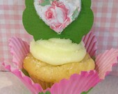 6 shabby heart cupcake toppers