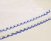 Pair Vintage Pillowcases with Blue Crocheted Lace Edge
