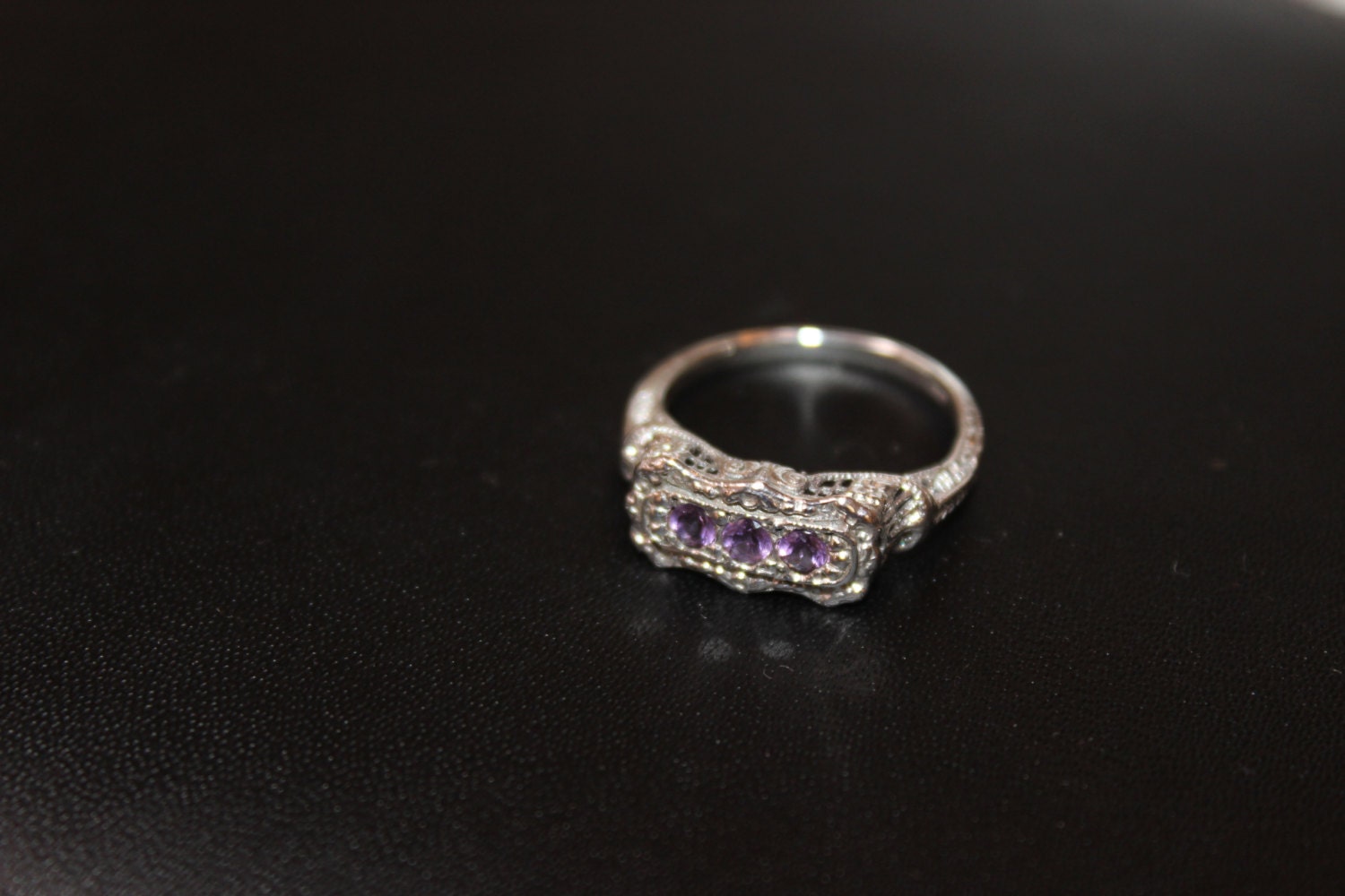 Amethyst Ring Sterling Silver Vintage Purple Amethyst Size 7  Mothers Day Ring SALE