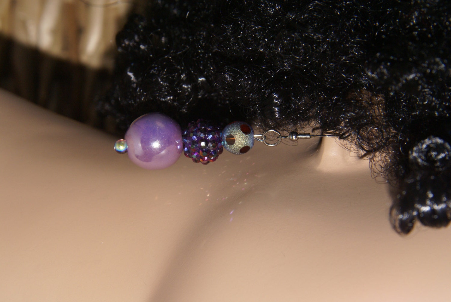 Triple Purple Dangle Beaded Earrings