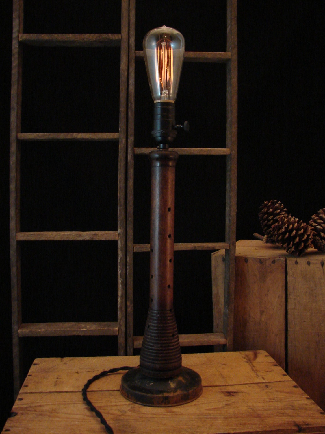 Industrial Table Lamp Upcycled Textile Mill Beehive Spool