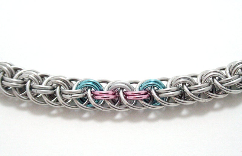 Chainmaille Necklace: Trans Pride in Viper Basket