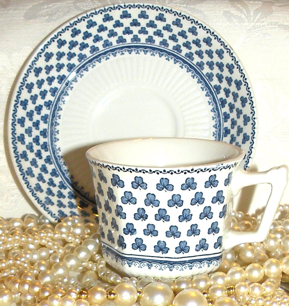 Vintage Cup/Saucer Shamrock Motif Demitasse Porcelain Made in England Adams MINT