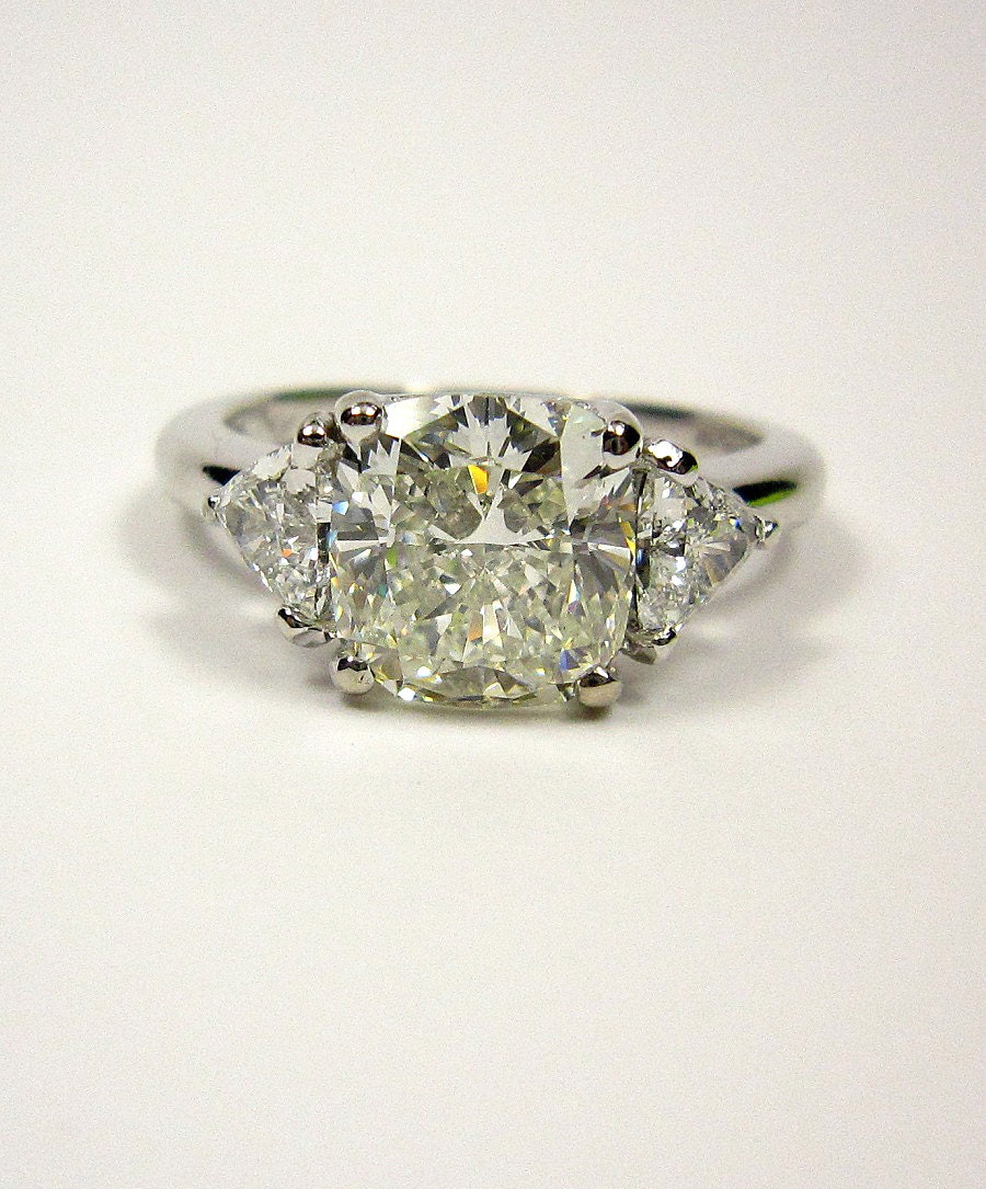 Resreved...2.41ct Estate Vintage CUSHION Cut Diamond GIA 3 stone ENGAGEMENT Wedding Anniversary Ring in Platinum