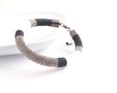 Silver Black Bangle, Beaded Bracelet, Color Block Modern Geometric Bangle, Minimal Silver Bracelet, Minimalist Style, Black White Bangle