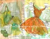Postcard - Birthday - Party Dress - Orange - Handmade Postcard - The Sketchbook Project Art Journal Page - 4 x 6
