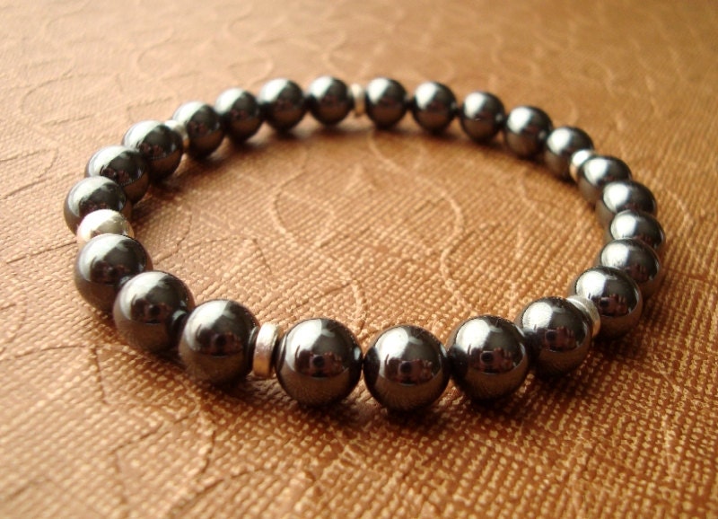 Mens Bracelet - Protection and Strength - Hematite and Silver - Stretch Bracelet -  Reiki Infused - Gunmetal - Energy - Fathers Day Jewelry
