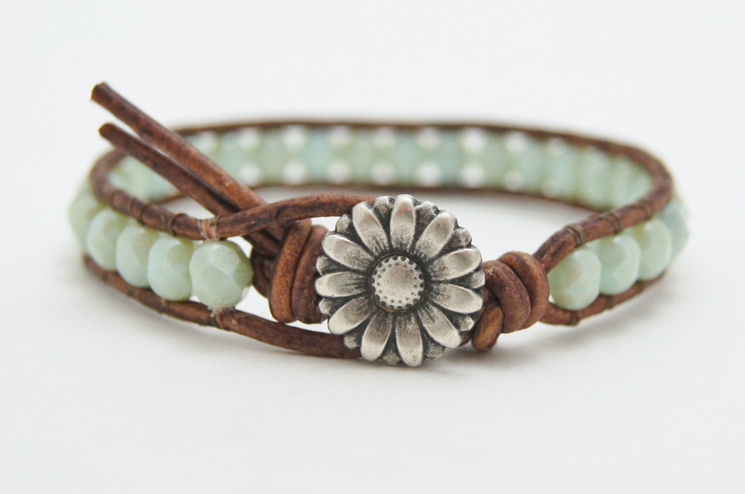 Leather Beaded Wrap Bracelet Boho Bohemian Shabby Chic
