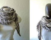UNISEX. flecked striped black and white triangle scarf,cowl, knit fabric,extra large,chunky and cozy.