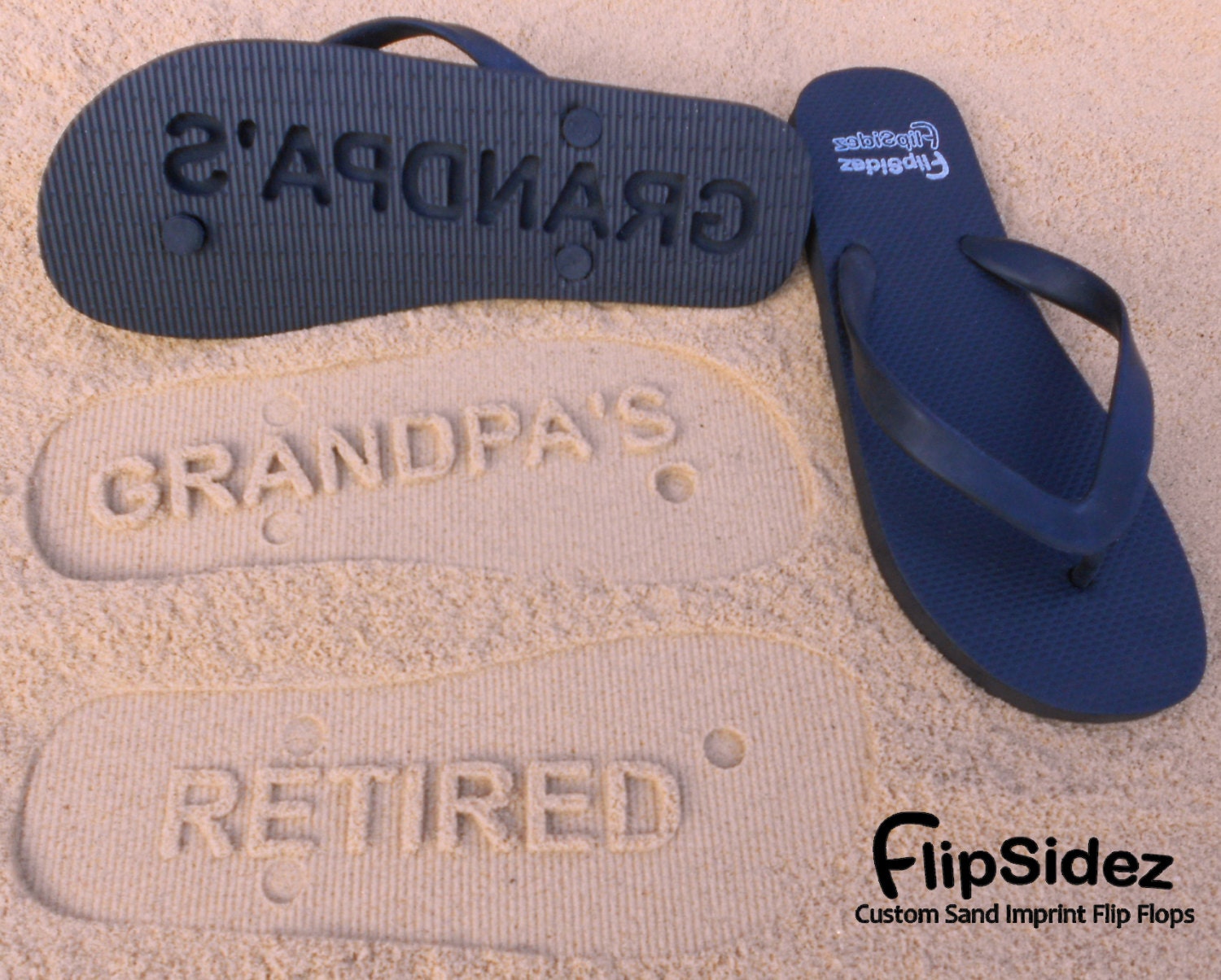 Custom Sand Imprint Flip Flops. Personalize With Your Design. No Minimum Order Quantity