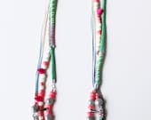Rockyroad, neon rope long necklace bubblegum with pearls rhinestones studs, multi layer, SS13, boho, quirky, statement necklace, OOAK