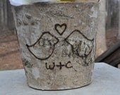 Love Birds Birch Bark Covered Vase 5" - Personalized wedding vase - Rustic wedding centerpieces