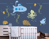 Under the Sea Nursery Wall Decal with Submarine and Ocean Friends for Baby, Kids or Childrens Room