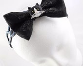 Handcrafted Felt Bow on Headband Cat's Meow - Removable - Convertible - Black