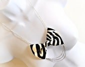 Flocked Velvet Vinyl Bow Necklace with Triple Chain Swag - Zebra Stripes - Black & White - Handmade Unique Jewelry for a Unique You