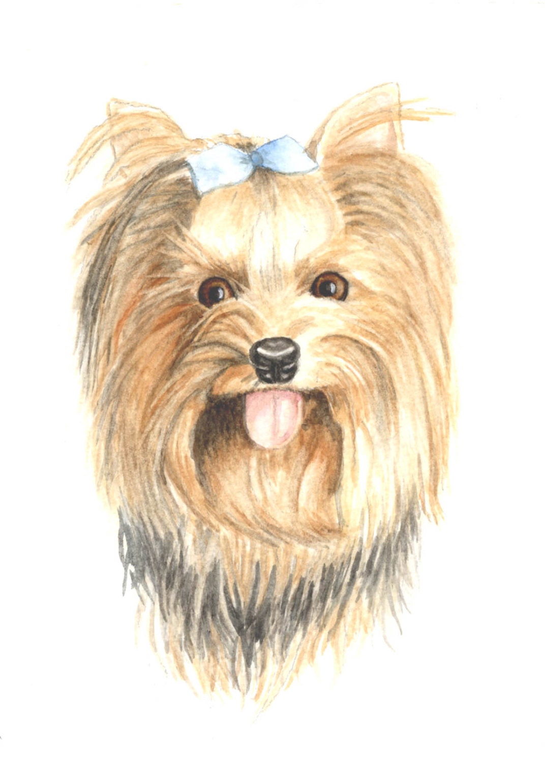 Yorkshire terrier dog painting 5x7, original watercolor painting yorkie pet portrait home decor earthspalette