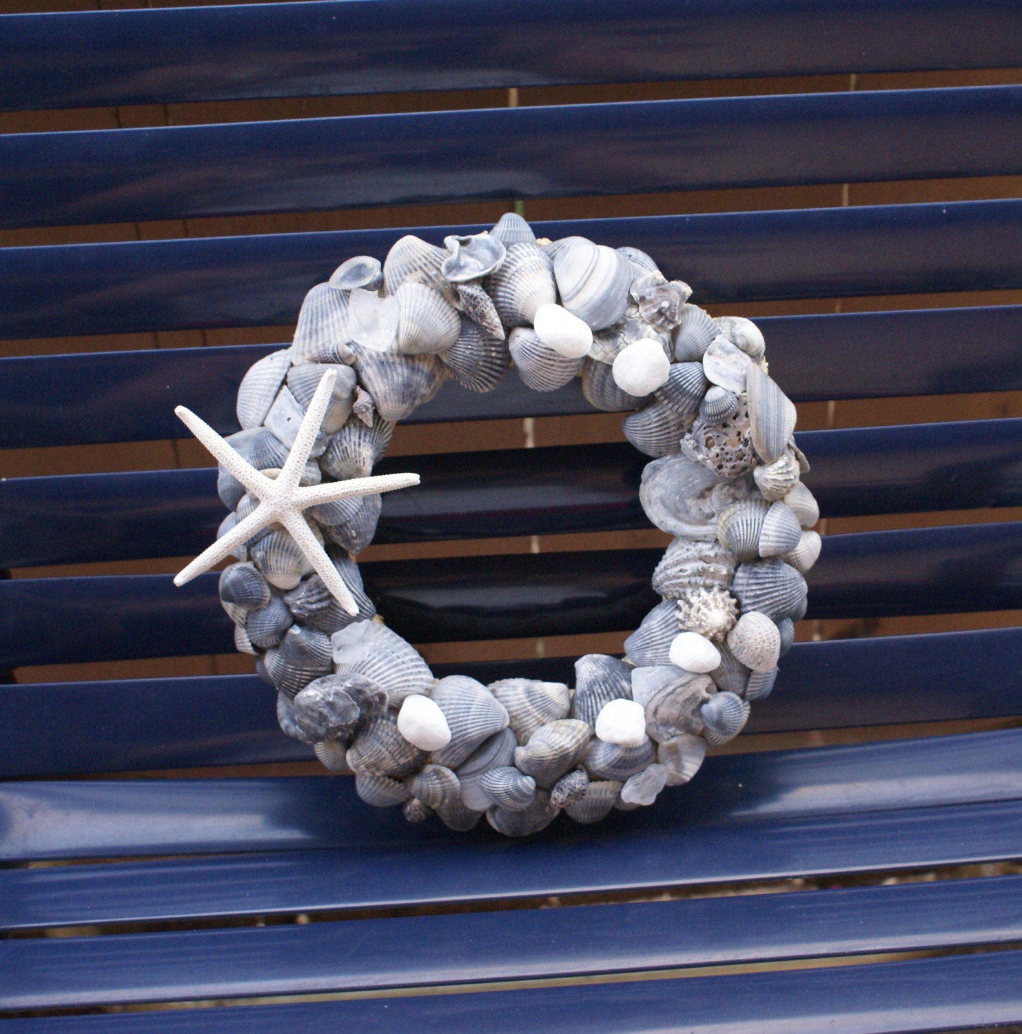 Blue seashell wreath, sea shell decor, spring wreath, beach wreath, nautical