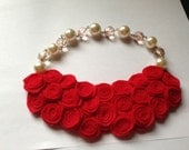 Red Valentine Felt Bib Necklace, Felt flower , Statement Necklace, Rosette Necklace, Bib Necklace, Felt Necklace, Felt Jewelry